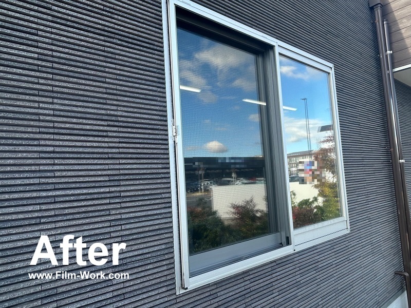 アルミサッシ+ペアガラスに目隠しフィルム/GLAFILグラフィルRSP35-ガラスフィルム施工後