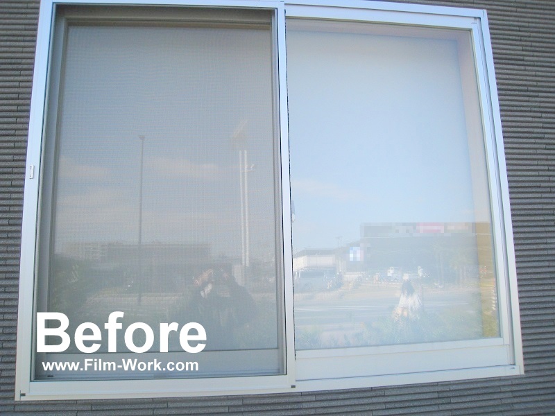 アルミサッシ+ペアガラスに目隠しフィルム/GLAFILグラフィルRSP35-ガラスフィルム施工前